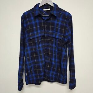 Icebreaker Plaid Button Down Mens Medium Blue Merino Wool Flannel Gorpcore